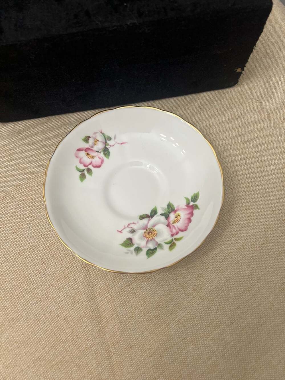 Vintage English Bone China Saucer Pink Wild Rose Pattern 5.5"